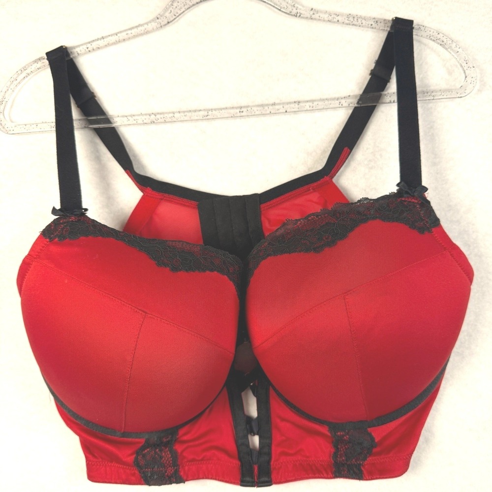 Lane Bryant Cacique Boost Balconette Bra Red Longline 40DDD A83532 Underwire - Picture 7 of 14